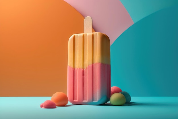 Colorful Ice cream popsicle on pastel background AI generated