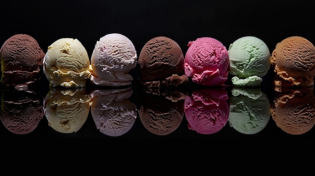 Photo colorful ice cream scoops displayed on table