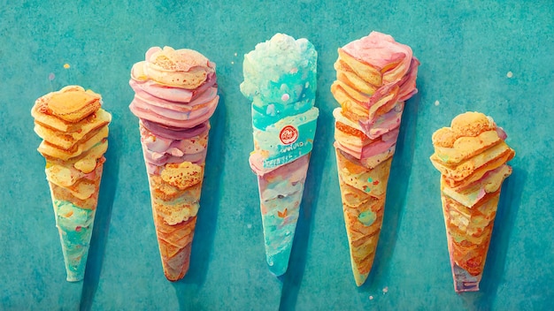 Colorful ice cream waffle cone