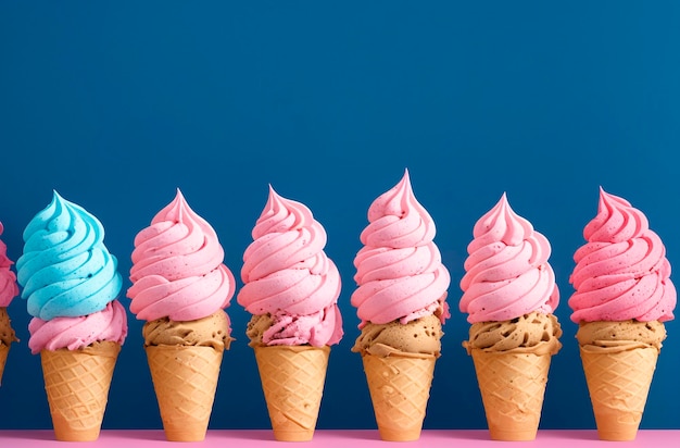 Colorful ice creams in waffle cones Generative AI