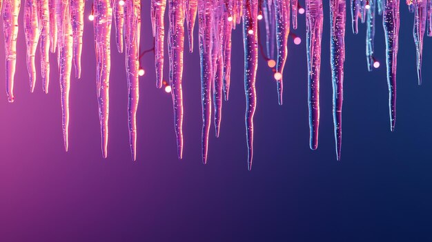 Photo colorful icicles hanging down glowing against a dark background