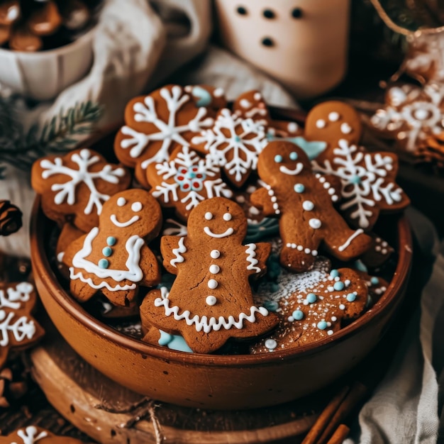 Photo colorful icing on gingerbread cookies minimalist focus on delicious baked treats