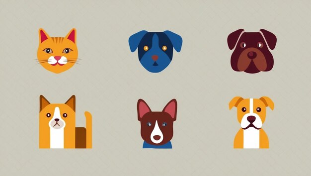 Photo colorful icons of cats and dogs perfect for pet related projects