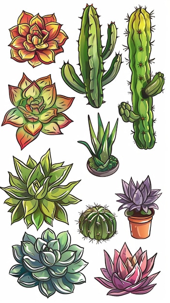 Colorful Icons of Succulents and Cactus Plants