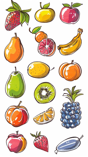 Photo colorful icons of various types of fruits