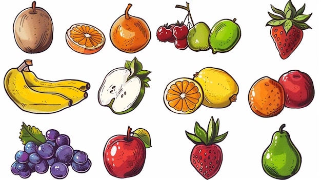 Photo colorful icons of various types of fruits