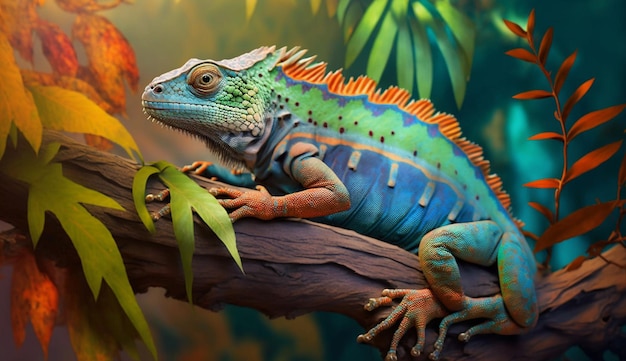 Colorful iguana animal illustration image ai generator art