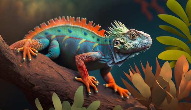 Colorful iguana animal illustration image ai generator art