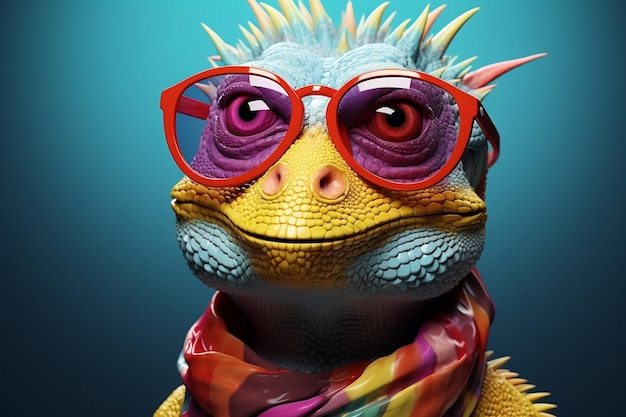 Colorful Iguana with Sunglasses Cartoon Isolated Background Generative AI