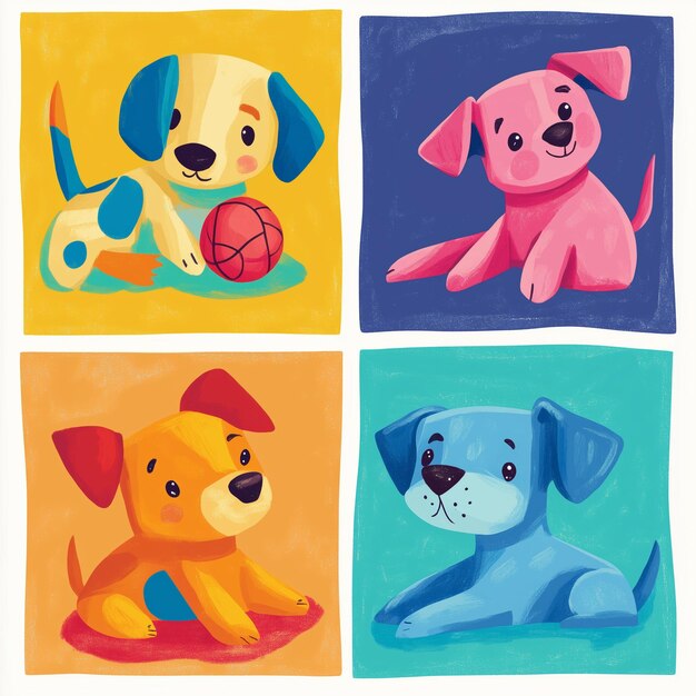 Photo colorful illustrated a cute cheerful dogs cartoon in various character on vibrant background