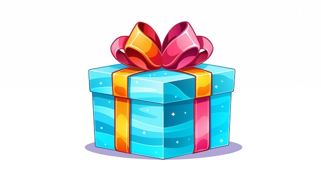 Colorful Illustrated Gift Box with a Pink Bow as a Celebration Symbol