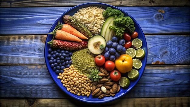 Photo colorful illustration of a balanced plate with foods 4k hd photo for world food day