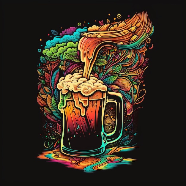 A colorful illustration of a beer mug with a beer pouring into it.