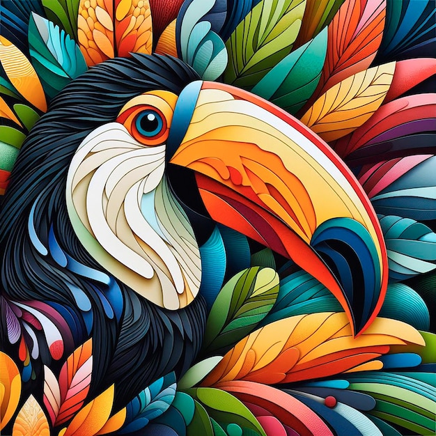 a colorful illustration of a bird with the beak open