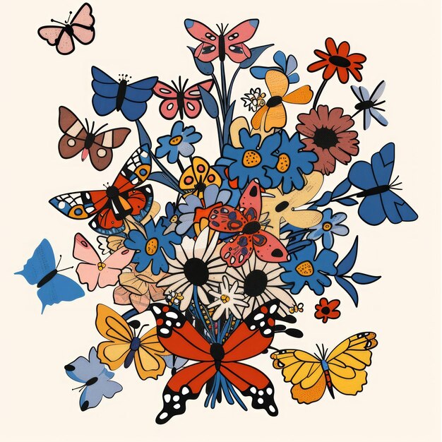 Colorful illustration of butterflies and flowers