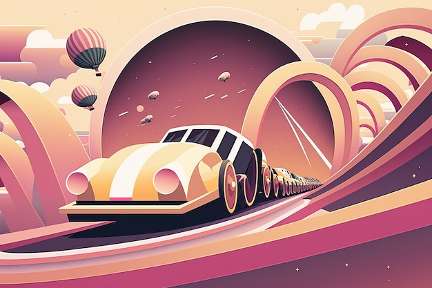 A colorful illustration of a car on a highway.