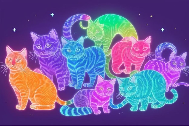 a colorful illustration of cats with the words  the name  on the bottom