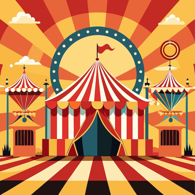 Photo a colorful illustration of a circus tent with a red and yellow banner with the words quot merry go r