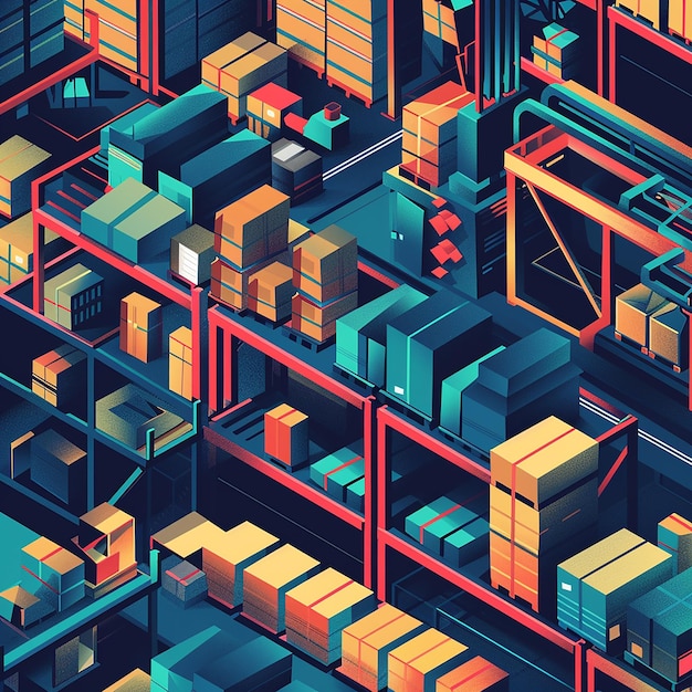 Photo a colorful illustration of a city with many boxes