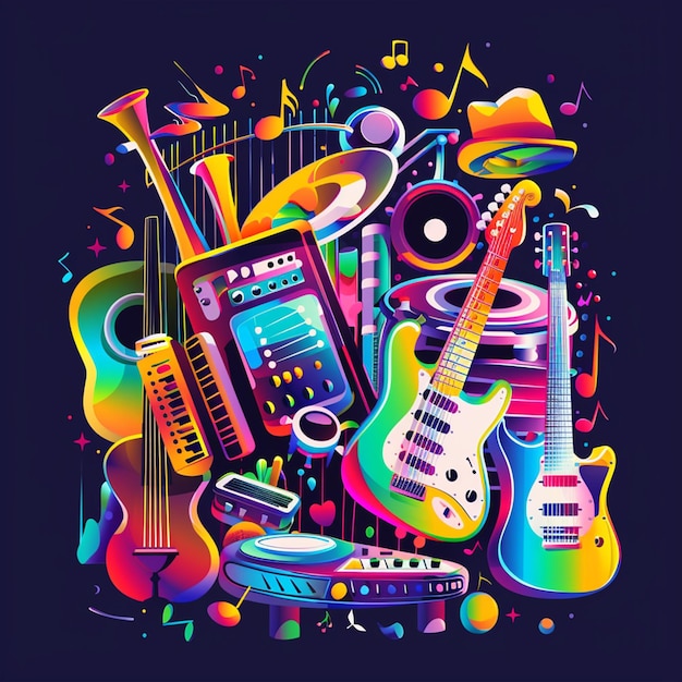 a colorful illustration of a colorful music collection with a colorful background