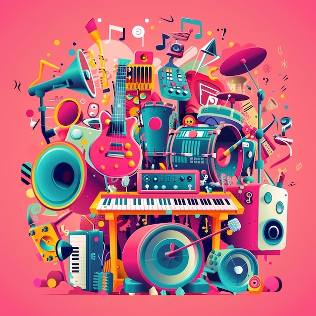 a colorful illustration of a colorful musical theme with musical instruments