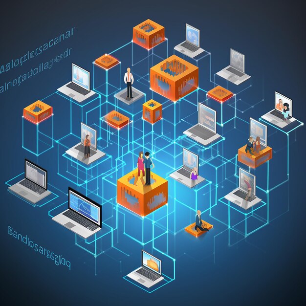 a colorful illustration of a computer screen with many different types of computers