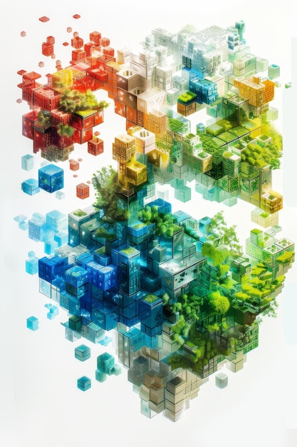 Photo a colorful illustration of a cube with a blue and green background