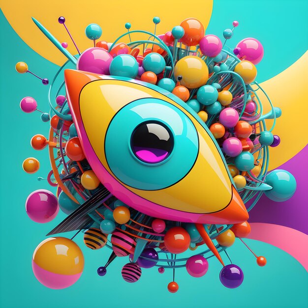 Photo a colorful illustration of an eye with a large eye and a colorful background