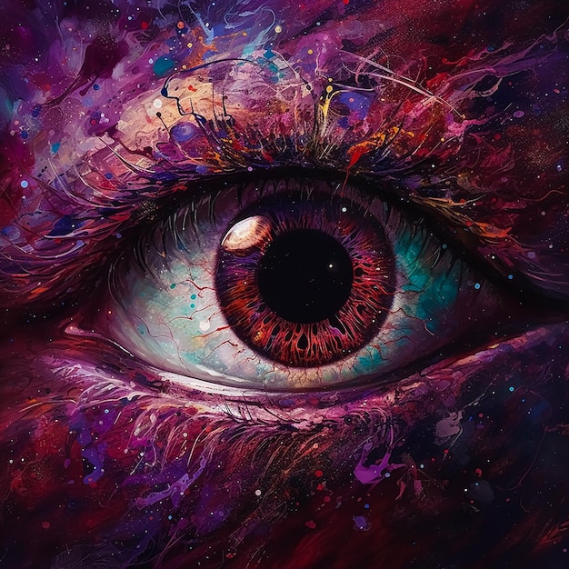 A colorful illustration of an eye with the word eye on it