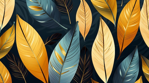 a colorful illustration of feathers with a blue background