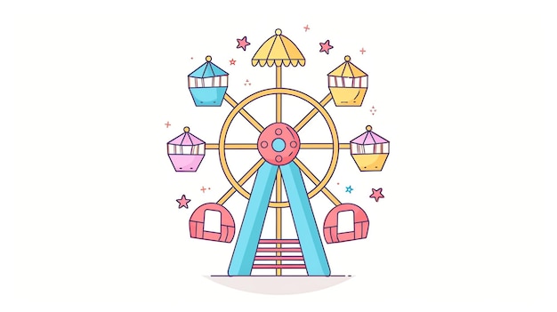 Photo a colorful illustration of a ferris wheel with a white background