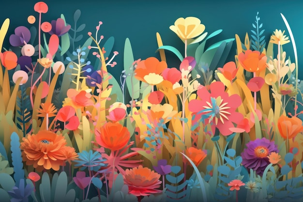 A colorful illustration of flowers and plants.