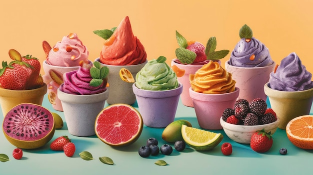 A colorful illustration of frozen yogurt with different flavors.