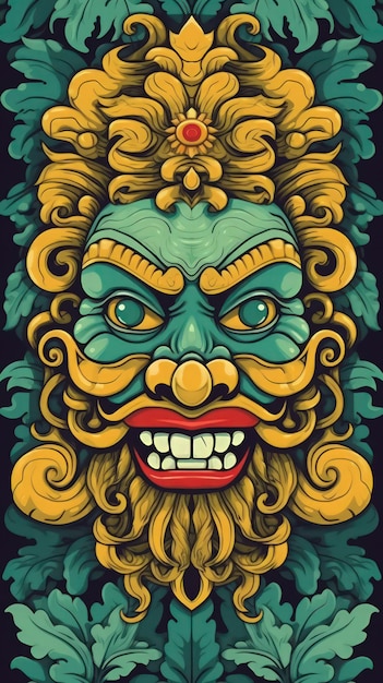 A colorful illustration of a gargoyle with a blue face and yellow trim