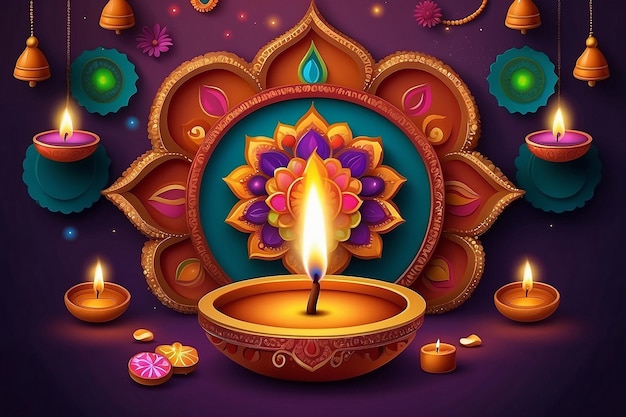 a colorful illustration of a golden candle with a colorful background and a colorful pattern