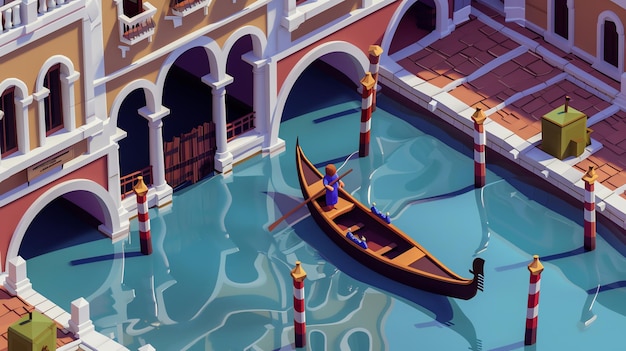 Photo a colorful illustration of a gondola on a canal in venice italy