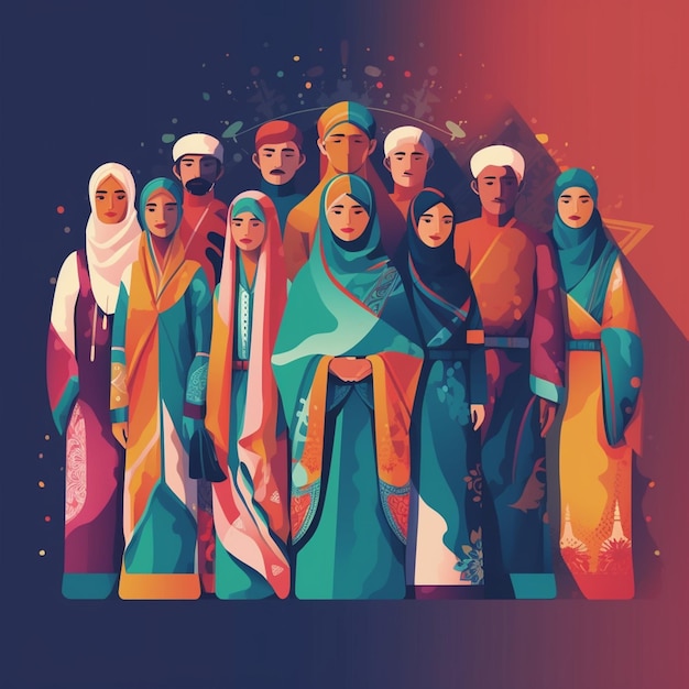 A colorful illustration of a group of people with the word ramadan on the bottom