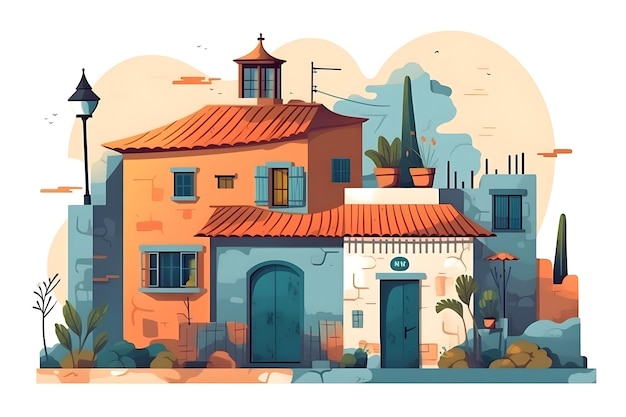 A colorful illustration of a house in the village of san gimignano