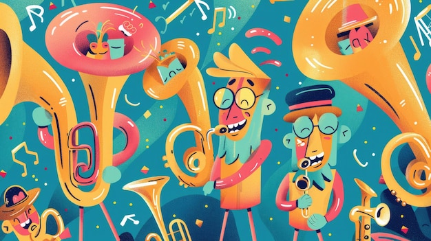 Photo a colorful illustration of a jazz band playing instruments