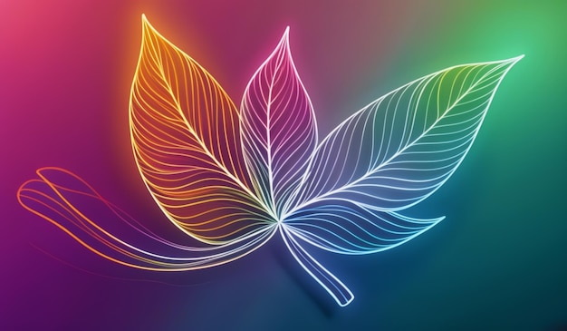 a colorful illustration of a leaf with a rainbow colored background