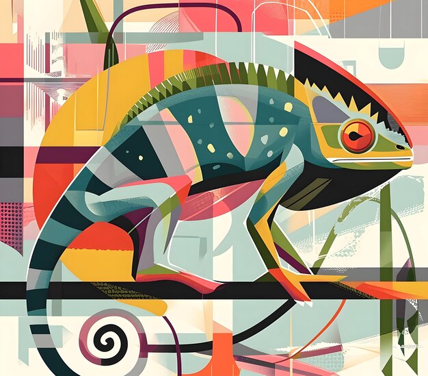 Photo a colorful illustration of a lizard with a red eye