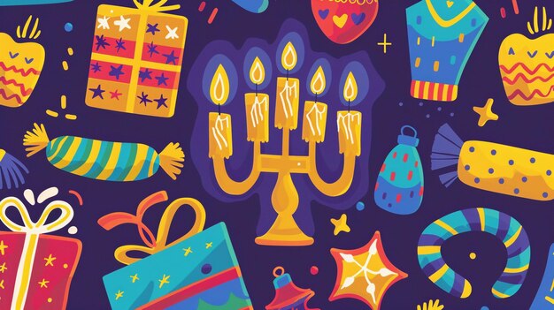 Photo a colorful illustration of a menorah with a star on it