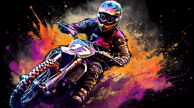 A colorful illustration of a motocross rider.