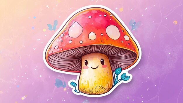 Photo a colorful illustration of a mushroom with a pink mushroom on it