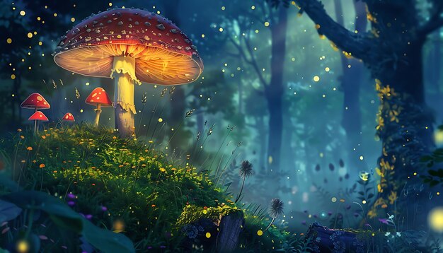 Photo a colorful illustration of a mushroom with a sign that says mushrooms on it