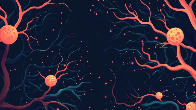 Photo colorful illustration of neurons interacting in a dark background showcasing the intricacies of neural connections and brain activity