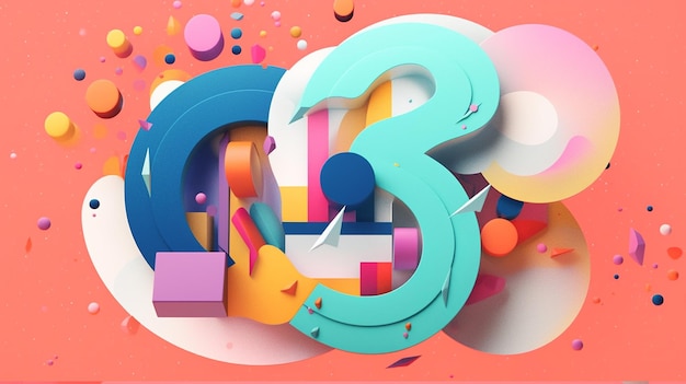 A colorful illustration of number 3 with a colorful background.