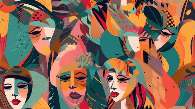 A colorful illustration of people with faces in different colors.