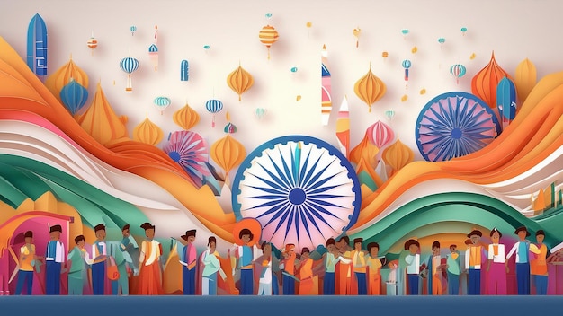 a colorful illustration of people with the words indian on it