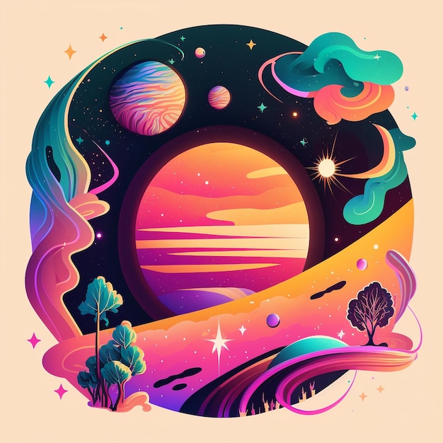 A colorful illustration of a planet